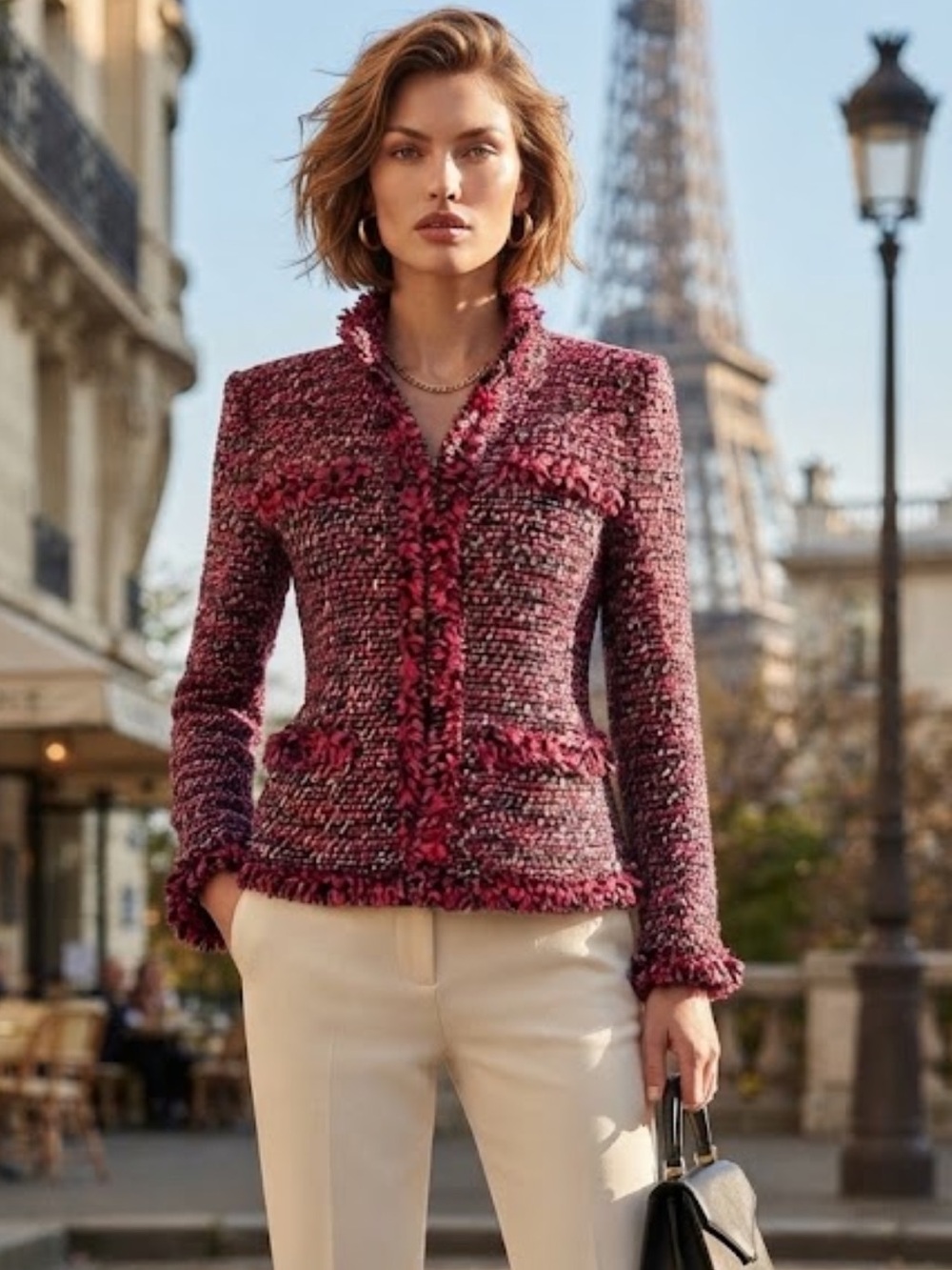 Vintage Rafaella woven pink black blazer w fringe